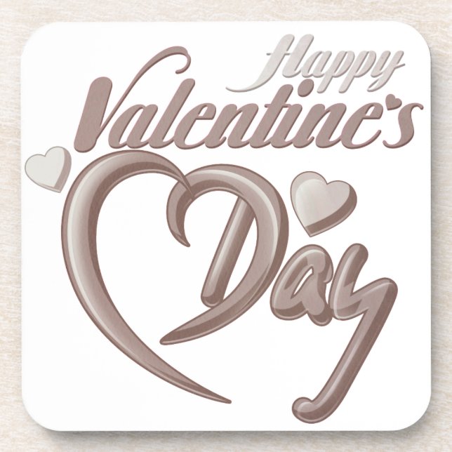 Romantic Heart Valentine’s Day Script Typography  Beverage Coaster (Front)