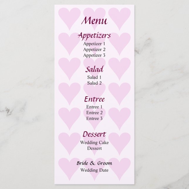 Romantic Heart Wedding Menu (Front)