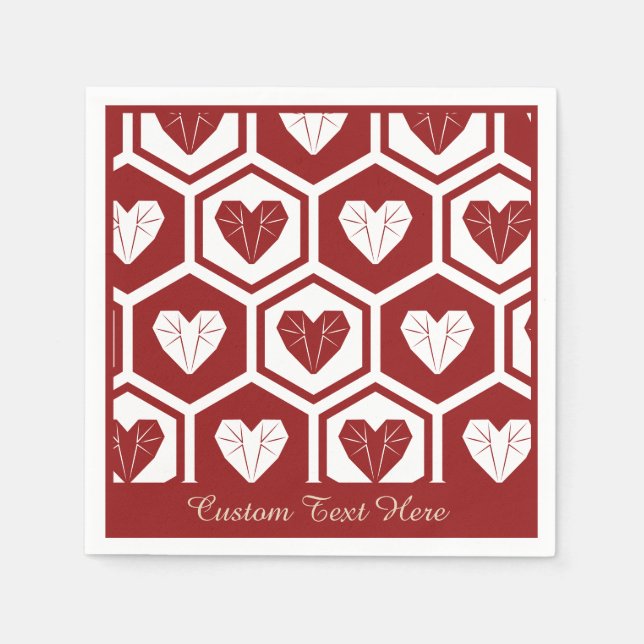 Romantic Heart White Diamond Heart Personalize Napkins (Front)