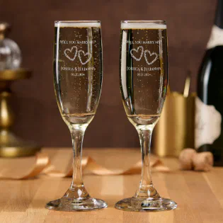 Romantic Heart Will You Marry Me Valentine Custom Champagne Flute
