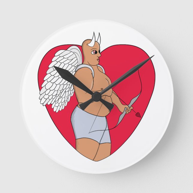 Romantic Heart With an Unusual Cupid Round Clock (Front)
