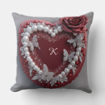 Romantic Heart With Pearl Border Throw Pillow