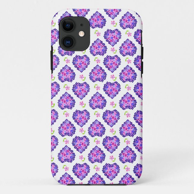 Romantic Hearts and Flowers Pattern on White Case-Mate iPhone Case (Back)