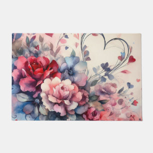 Romantic Hearts and Roses Kitchen Floor Mat