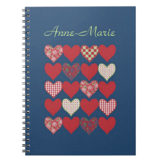 Romantic Hearts and Roses on Blue Spiral Notebook