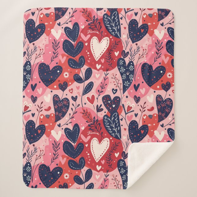 Romantic Hearts Cozy Up This Valentine's  Sherpa Blanket (Front)