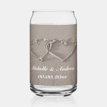 Romantic Hearts Drawn In Beach Sand Can Glass Gift by photoedit at Zazzle