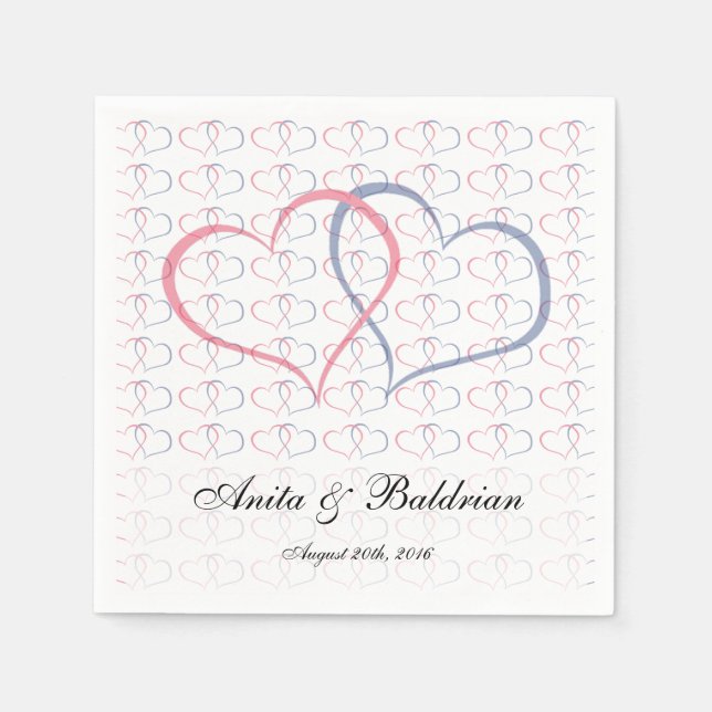 Romantic Hearts Graphical She He Pink Blue Napkins (Front)