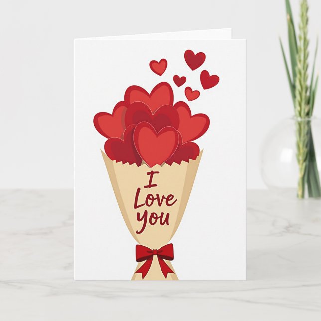 Romantic Hearts I Love You Card (Front)