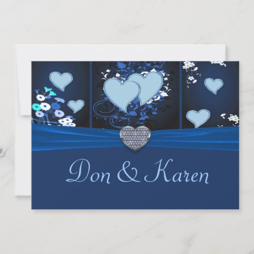 Romantic Hearts In Blue Floral Invite