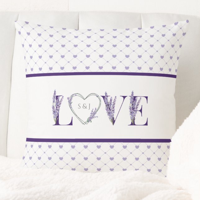 Romantic Hearts Lavender Love Purple Throw Pillow (This Lavender Love Pillow is a beautiful addition to a bedroom, reading nook, or living room)
