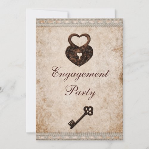 Romantic Hearts Lock and Key Engagement Party Invitation