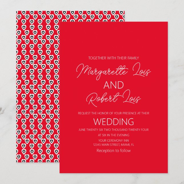 Romantic Hearts Love Red  Black Wedding   Invitation (Front/Back)