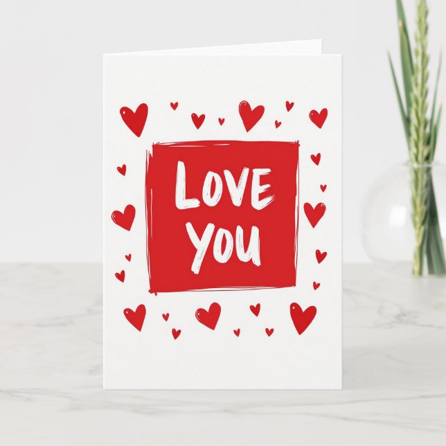Romantic Hearts Love You Card (Front)