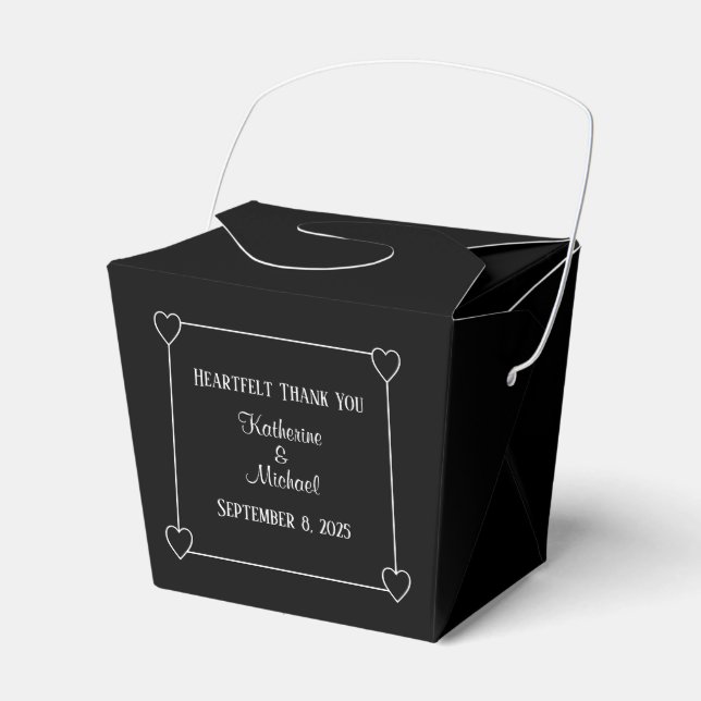 Romantic Hearts Modern Black Simple Wedding Favor Boxes (Front Side)