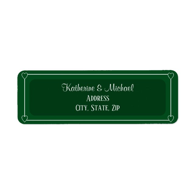 Romantic Hearts Modern Dark Green Simple Wedding Label (Front)