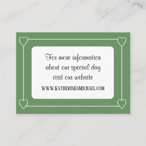 Romantic Hearts Modern Green and White Wedding Enclosure Card