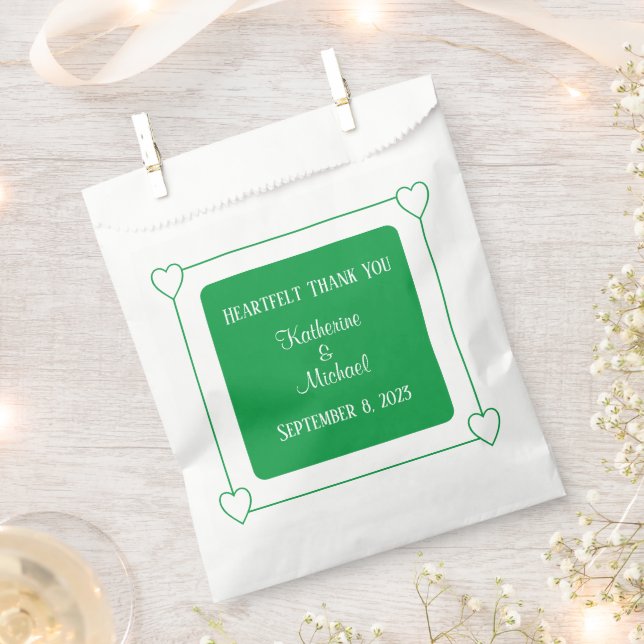 Romantic Hearts Modern Green Wedding Favor Bag (Clipped)