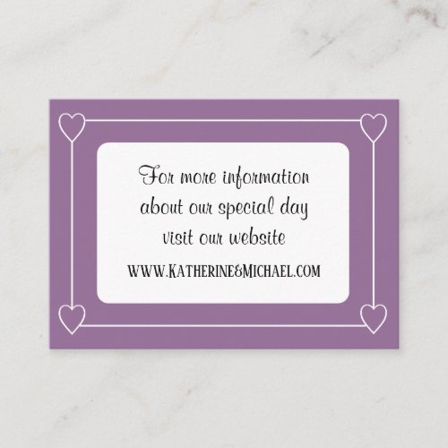 Romantic Hearts Modern Purple and White Wedding Enclosure Card