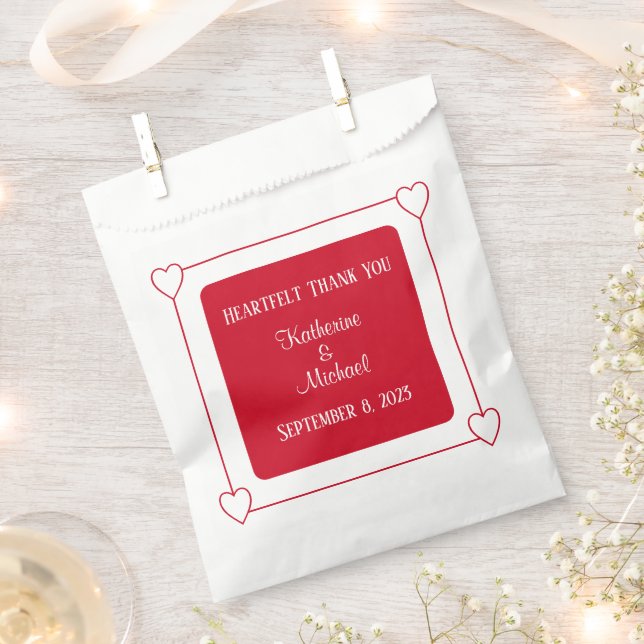 Romantic Hearts Modern Red Wedding Favor Bag (Clipped)