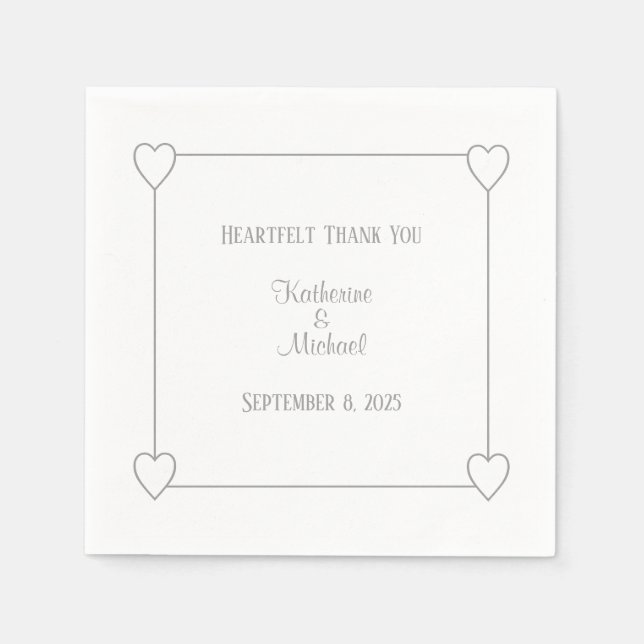 Romantic Hearts Modern White Simple Wedding Napkins (Front)
