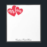 Romantic Hearts Mr Mrs Red Black Personalized Notepad<br><div class="desc">Add a personalized touch to a custom-made notepad. Romantic Hearts Mr. and Mrs. Red Black Personalized Notepad. Personalize with your own name initials,  message,  quote,  or anything you desire. Or can be removed. Great gift idea.</div>
