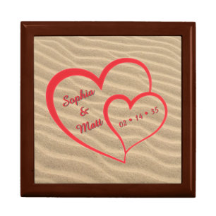 Romantic Hearts On Sand/Beach - Personalized Gift Box