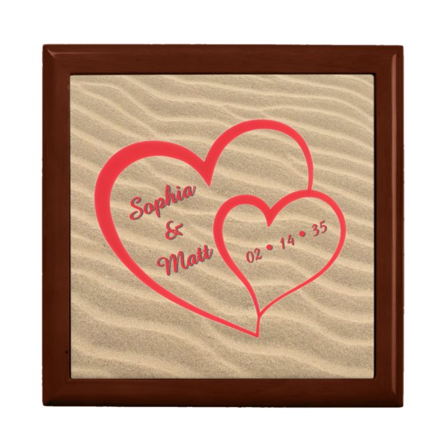 Romantic Hearts On Sand/Beach - Personalized Gift Box (Front)