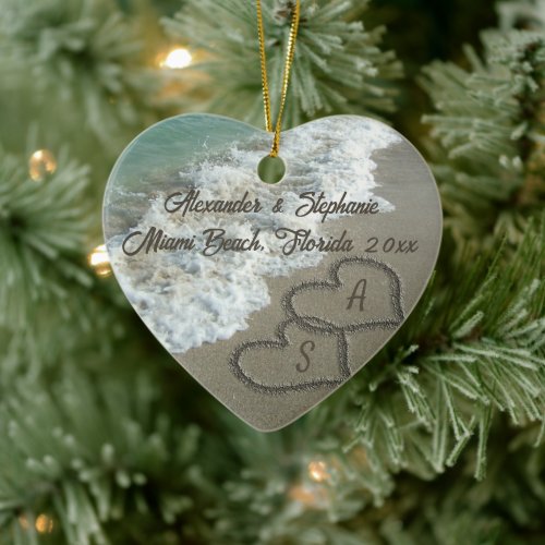 Romantic Hearts on the Beach Christmas Ornament