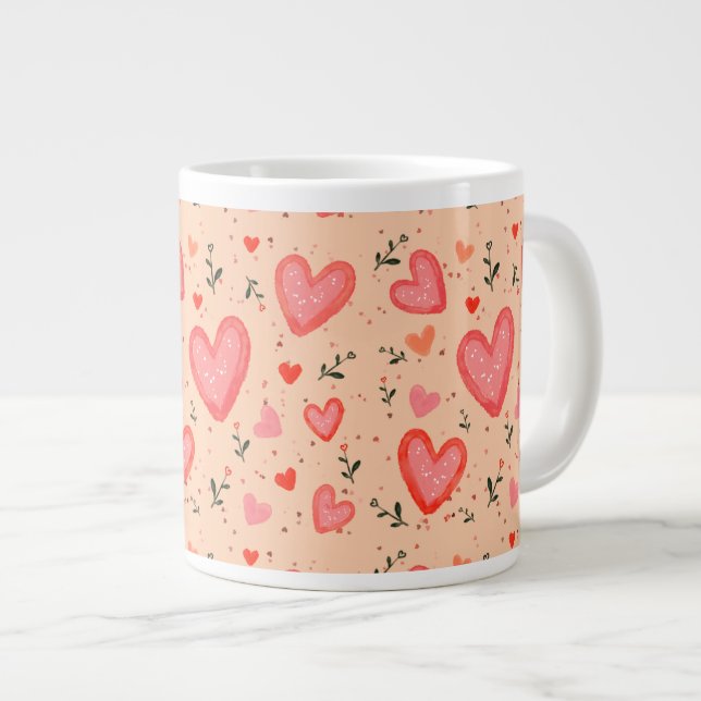 Romantic Hearts Pattern Ceramic Coffee Mug (Front Right)