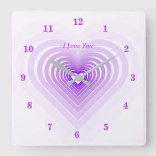 Romantic Hearts Purple Clock Text - I Love You