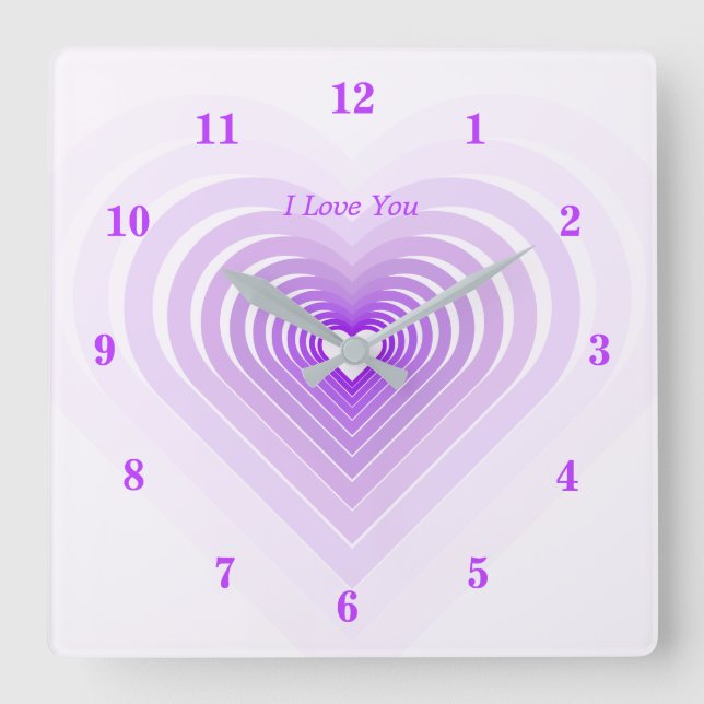 Romantic Hearts Purple Clock Text - I Love You (Front)
