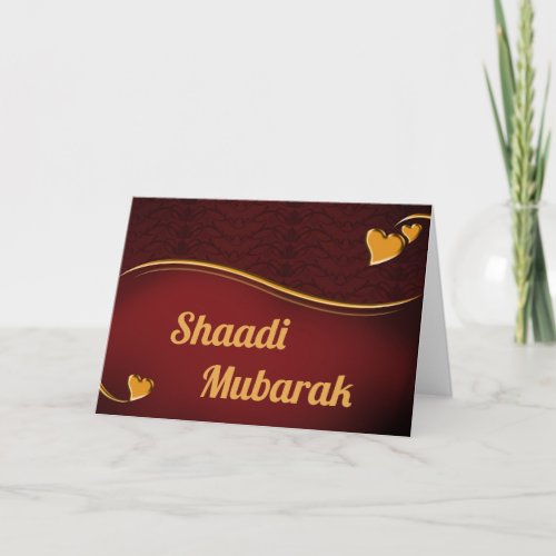 Romantic Hearts Red and Gold Shaadi Mubarak Card