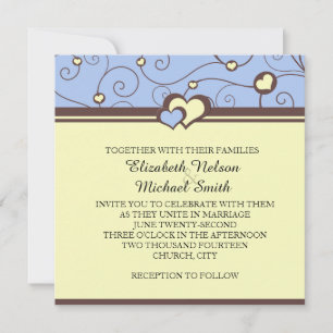 Romantic Hearts Swirls Blue Wedding Invite