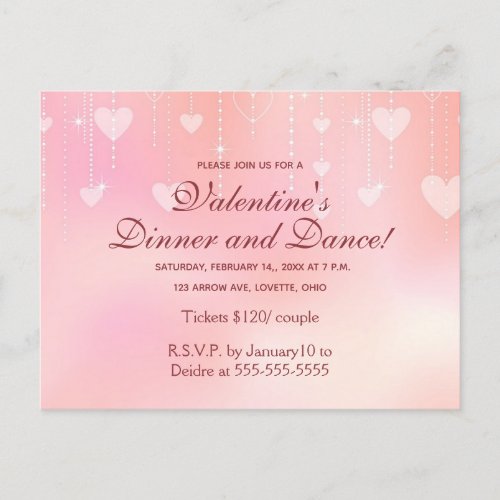 Romantic Hearts Valentines Day Dance Invitation