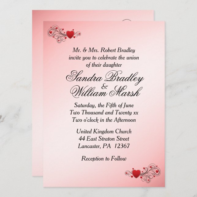 Romantic Hearts Wedding Invitation (Front/Back)