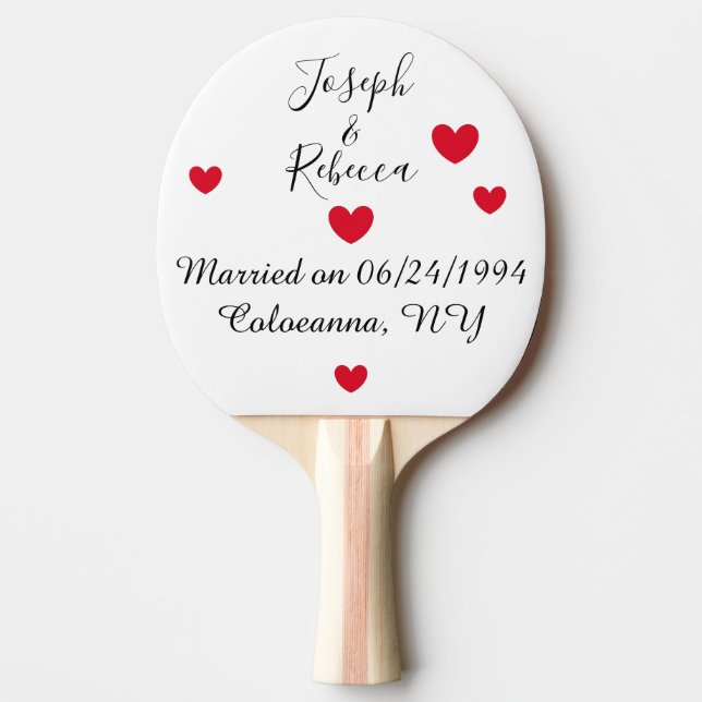 Romantic Hearts: White Anniversary Ping Pong Paddle (Front)