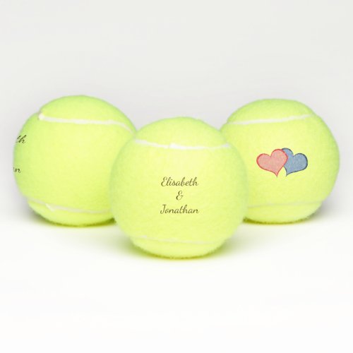Romantic Hearts with Text Names Tennis Balls