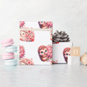 Romantic Hedgehog Valentine's Day Wrapping Paper, Paper