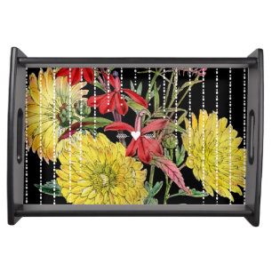 Romantic Heirloom Vintage Floral on Black Serving Tray