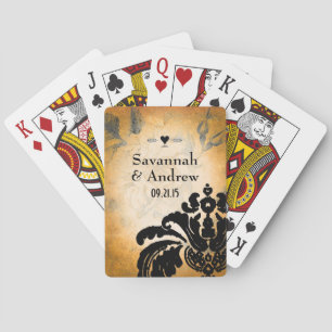 Romantic Heirloom Vintage Gold Rose Black Damask Poker Cards