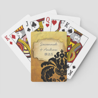Romantic Heirloom Vintage Gold Rose Black Damask Poker Cards