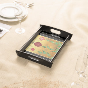 Romantic Heirloom Vintage Pansy Gold and Red Serving Tray