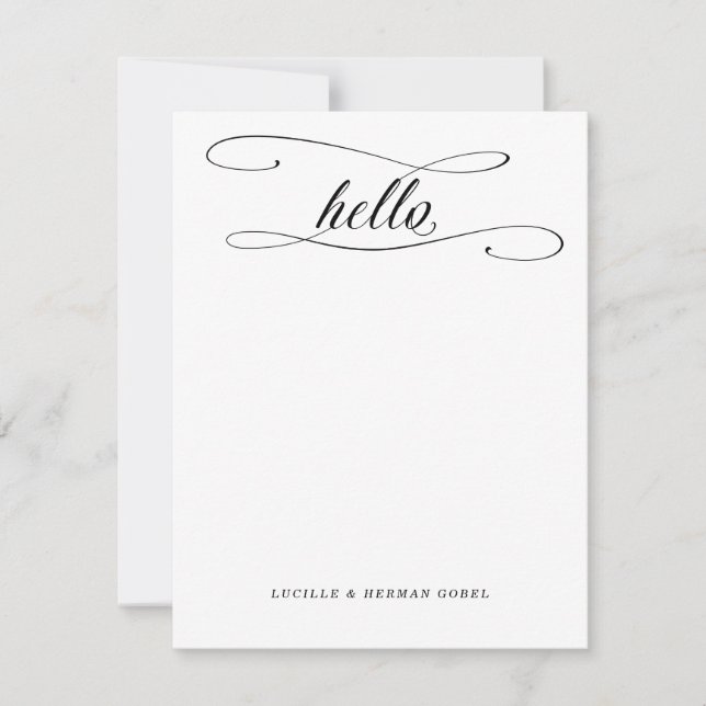 Romantic Hello Calligraphy Personalized Stationery Note Card (Front)