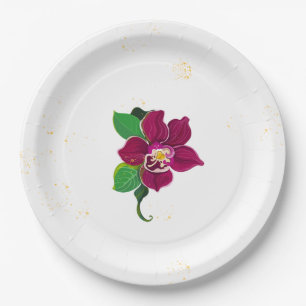 romantic hibiscus flowers botanical paper plates