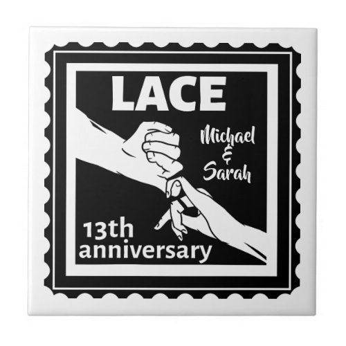 Romantic holding hands 13th wedding anniversary ceramic tile