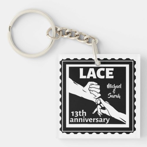 Romantic holding hands 13th wedding anniversary keychain