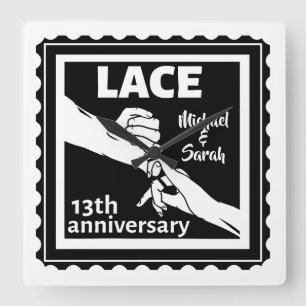 Romantic holding hands 13th wedding anniversary square wall clock