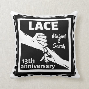 Romantic holding hands 13th wedding anniversary throw pillow