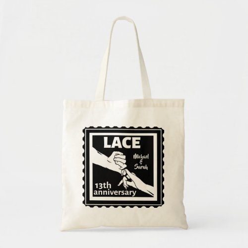 Romantic holding hands 13th wedding anniversary tote bag